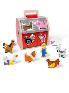 Melissa & Doug Take-Along Wooden Toy Barn with Farm Animals Shape Sorter *NEW*